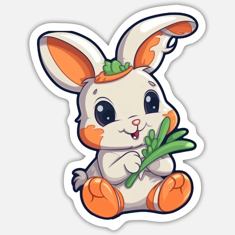 Lapin blanc mignon avec carotte - Sticker taille S (10 x 10 cm) - blanc mat