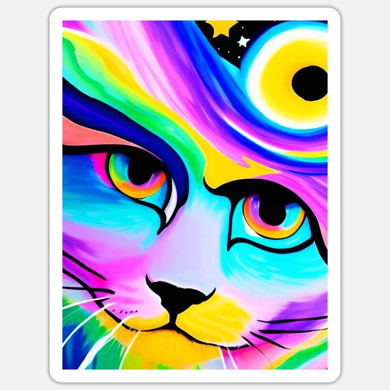 Cosmic Anime Cat Gros plan - Sticker taille S (10 x 10 cm) - blanc mat