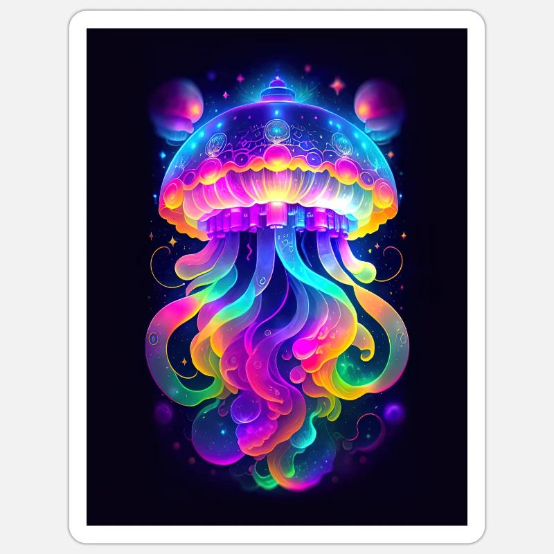 Neon jellyfish Sticker size S (10 x 10 cm)