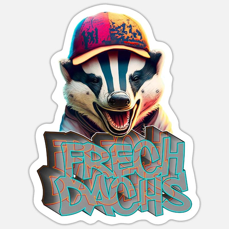 Frechdachs- Frecher Dachs Graffiti Style - Sticker Größe S (10 x 10 cm) - Mattweiß