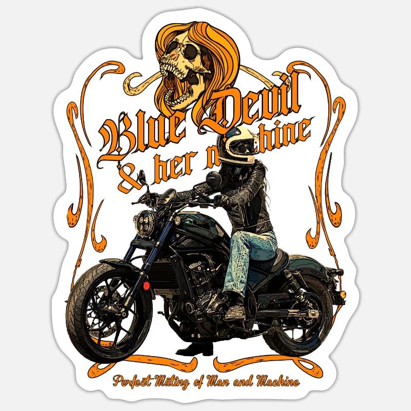 Blue Devil and her machine Classic Motorcycle Sticker taille S (10 x 10 cm)