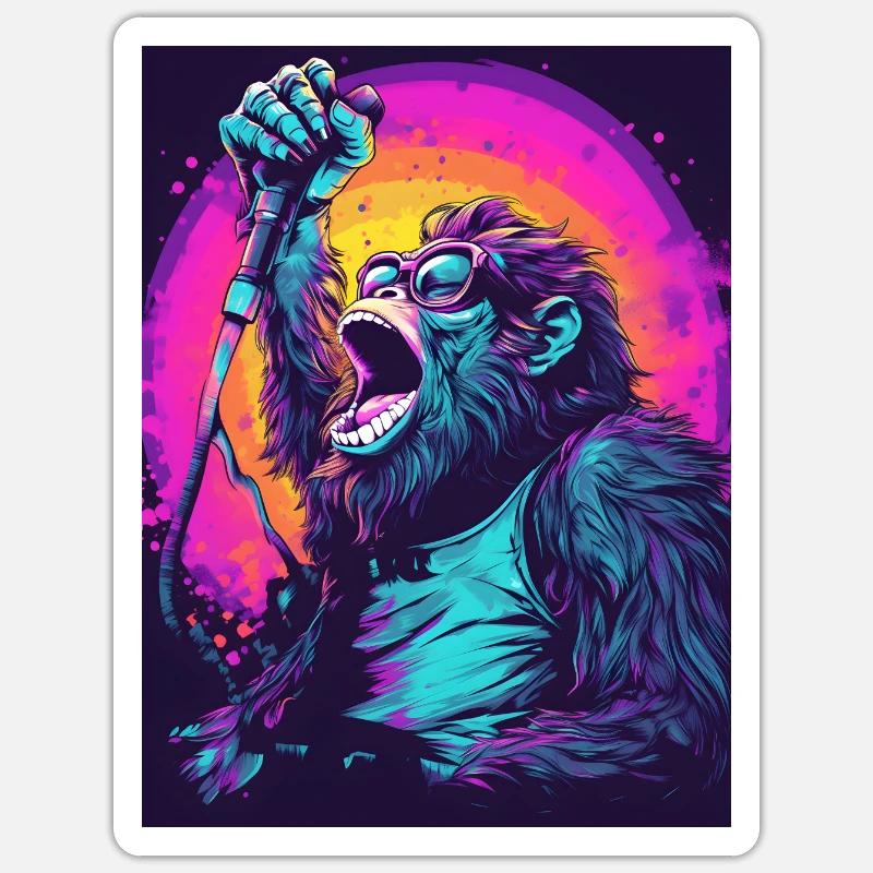 Singender Gorilla - Sticker Größe S (10 x 10 cm) - Mattweiß