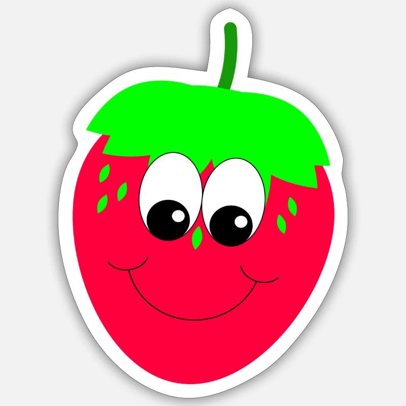 Fraise heureuse - Sticker taille S (10 x 10 cm) - blanc mat