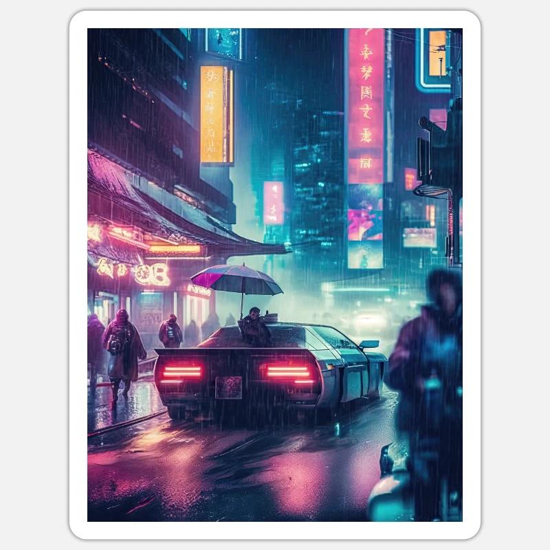 Retro-Träumerei: Oldtimer im Regen - Sticker Größe S (10 x 10 cm) - Mattweiß