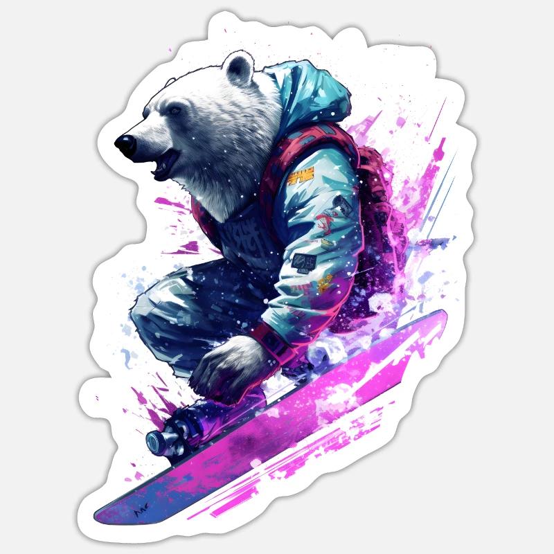Polar bear on snowboard - Sticker size S (10 x 10 cm) - white matte