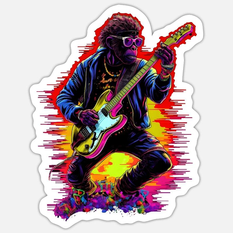 Guitar playing monkey - Sticker size S (10 x 10 cm) - white matte