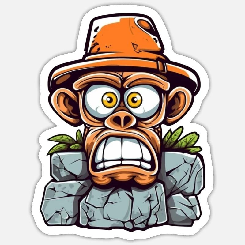 Adventurous monkey charm - Sticker size S (10 x 10 cm) - white matte