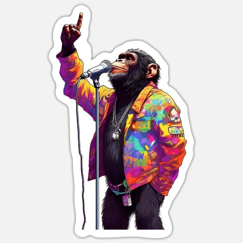 Singender Affe mit Mikrofon - Sticker Größe S (10 x 10 cm) - Mattweiß