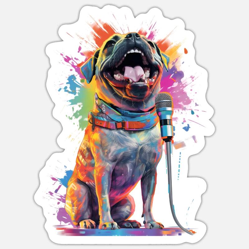 Singing dog with microphone - Sticker size S (10 x 10 cm) - white matte