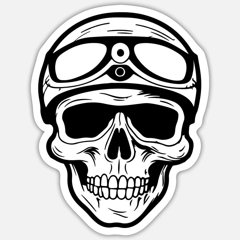 Biker Skull - Sticker size S (10 x 10 cm) - white matte