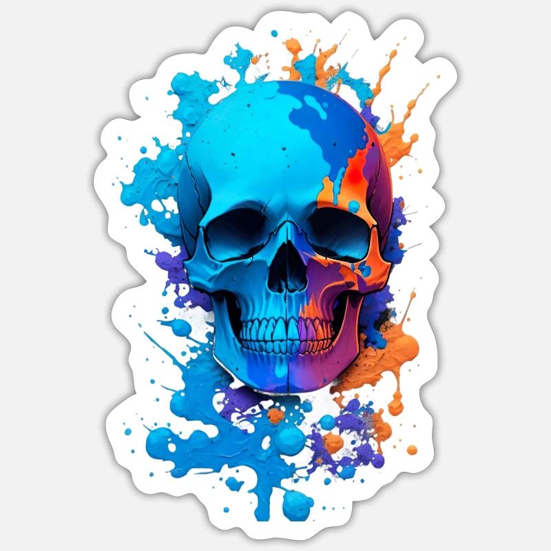 Farbenfroher Totenkopf - Sticker Größe S (10 x 10 cm) - Mattweiß