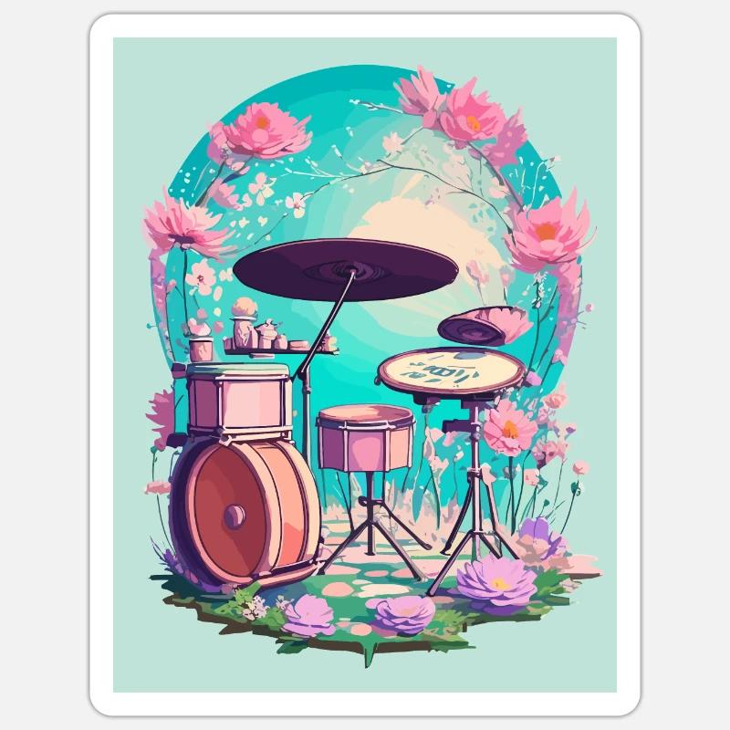 Percussions en fleurs - Sticker taille S (10 x 10 cm) - blanc mat