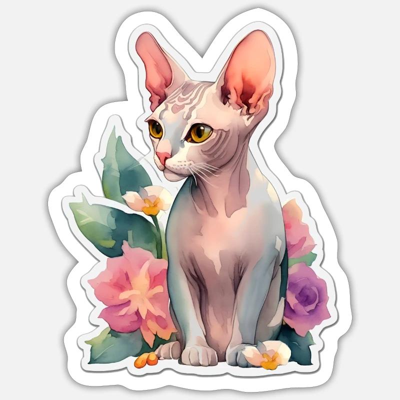 Sphynx-Katze - Sticker Größe S (10 x 10 cm) - Mattweiß