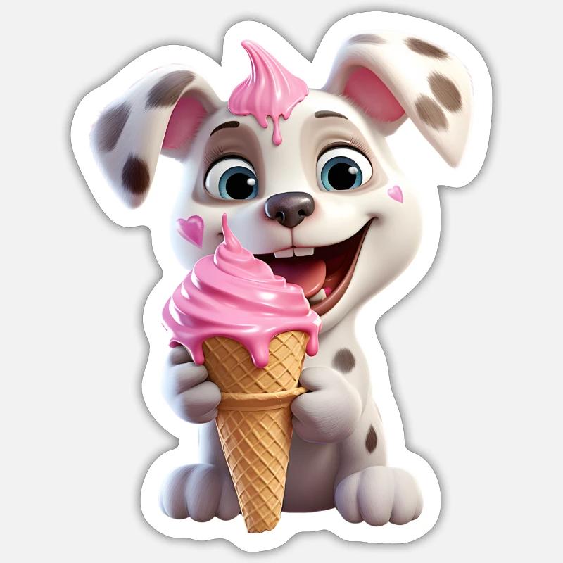 Hund mit Eiscreme Sticker Größe S (10 x 10 cm)
