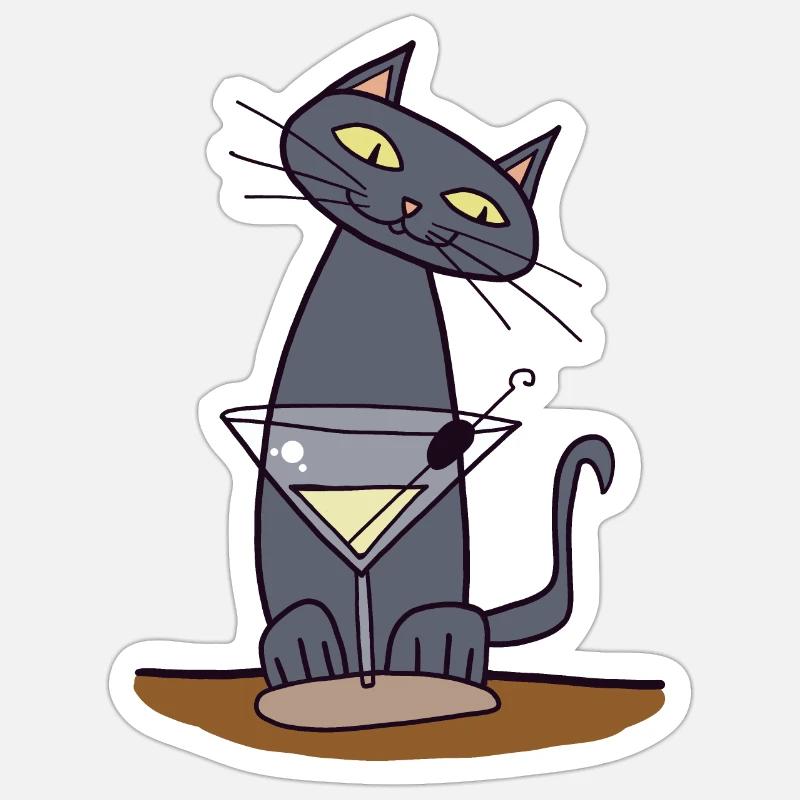 Chat avec martini - Sticker taille S (10 x 10 cm) - blanc mat