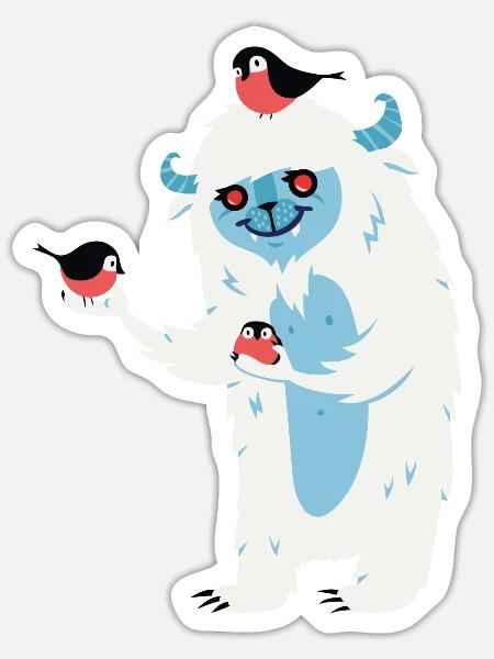 Monster mit Vögeln - Sticker Größe S (10 x 10 cm) - Mattweiß
