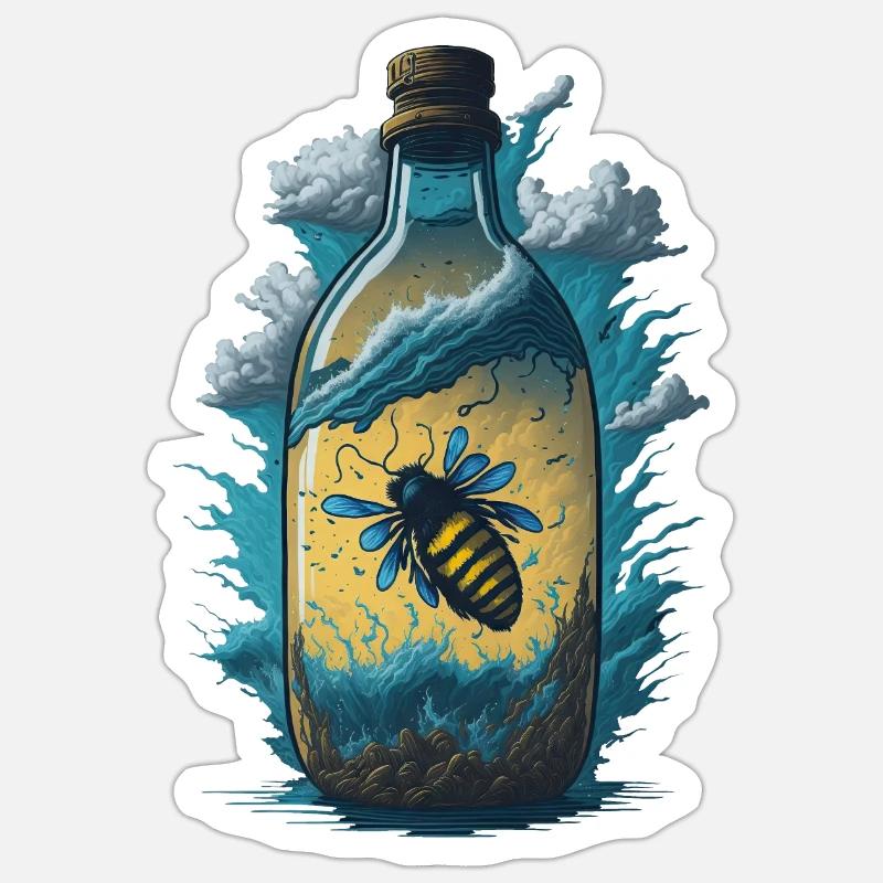 Bee Bottle - Sticker size S (10 x 10 cm) - white matte