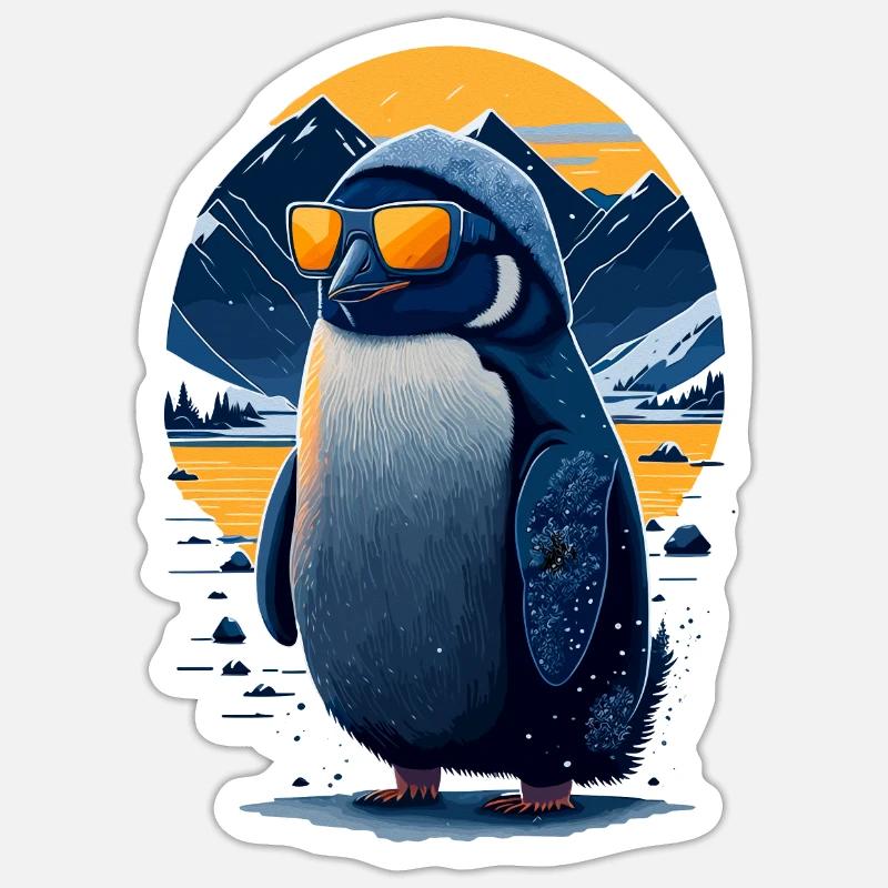 Pingouin cool - Sticker taille S (10 x 10 cm) - blanc mat