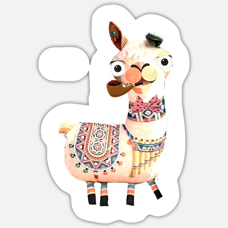 llama,alpaca, illustration, comic, whistle - Sticker size S (10 x 10 cm) - white matte
