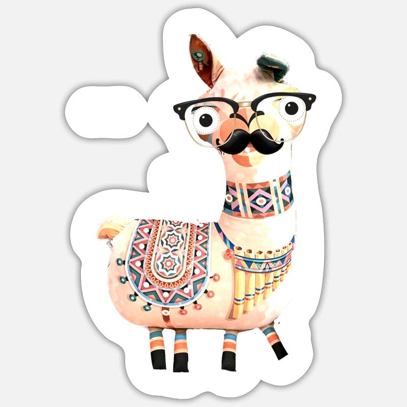 Lama,alpaka, Illustration, Comic,nerd, bart Sticker Größe S (10 x 10 cm)