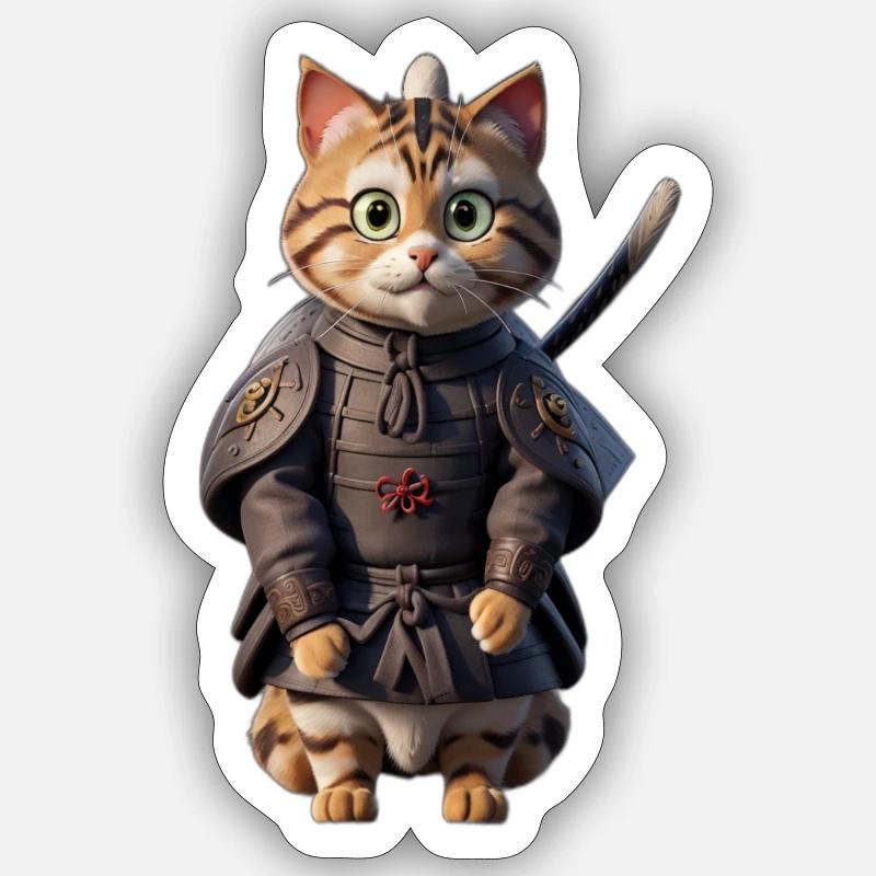 Samurai Katze - Sticker Größe S (10 x 10 cm) - Mattweiß