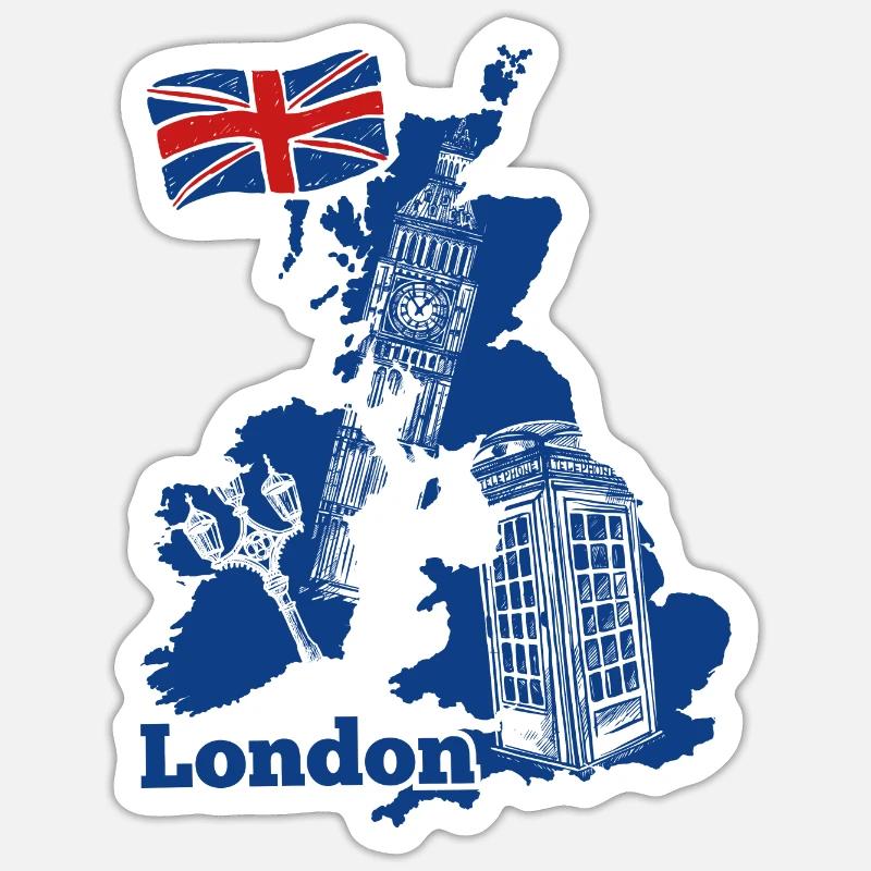 London Skyline Blue Map Tee - Sticker size S (10 x 10 cm) - white matte