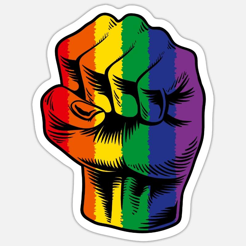 Regenbogen Faust LGBTQ Power - Sticker Größe S (10 x 10 cm) - Mattweiß