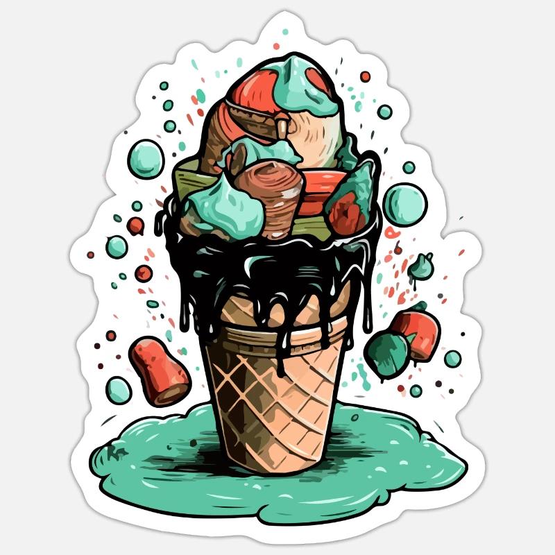 Cornet de glace multi-goûts Sticker taille S (10 x 10 cm)
