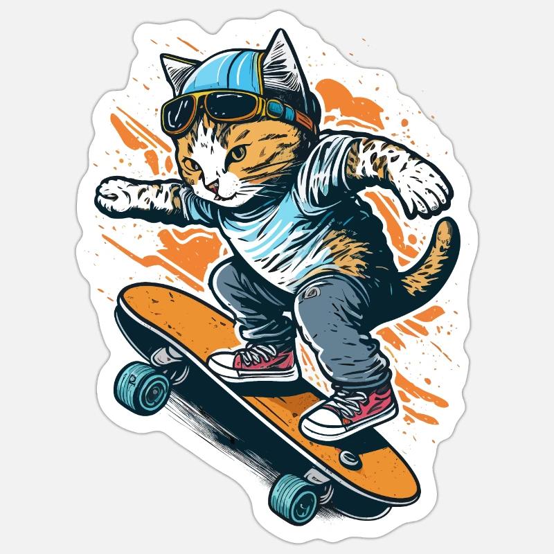 Cool Cat Skate - Sticker size S (10 x 10 cm) - white matte