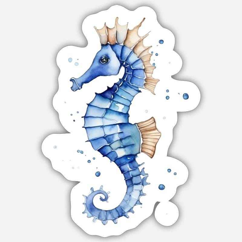 Hippocampe - Aquarelle - Sticker taille S (10 x 10 cm) - blanc mat