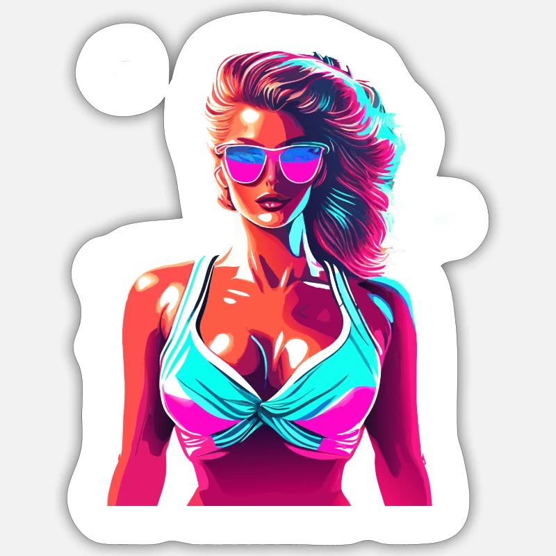 Fille de plage - Sticker taille S (10 x 10 cm) - blanc mat