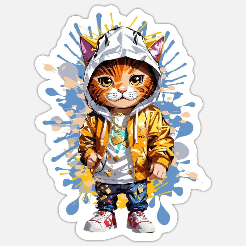 Chat cool - Sticker taille S (10 x 10 cm) - blanc mat