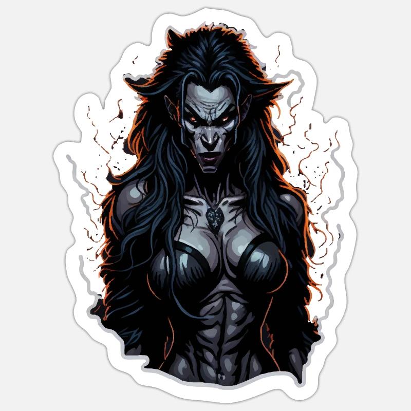 Werwolf Weibchen Dunkle Feuer-Aura - Sticker Größe S (10 x 10 cm) - Mattweiß