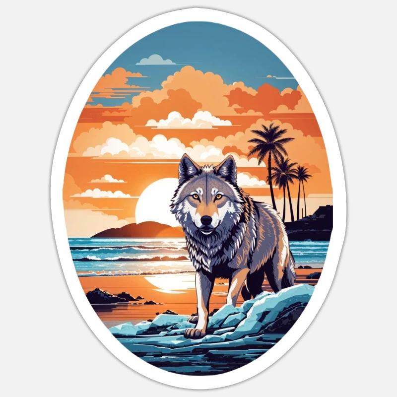 Wolf am Strand - Sticker Größe S (10 x 10 cm) - Mattweiß