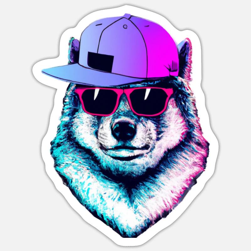 Cooler Wolf - Sticker Größe S (10 x 10 cm) - Mattweiß