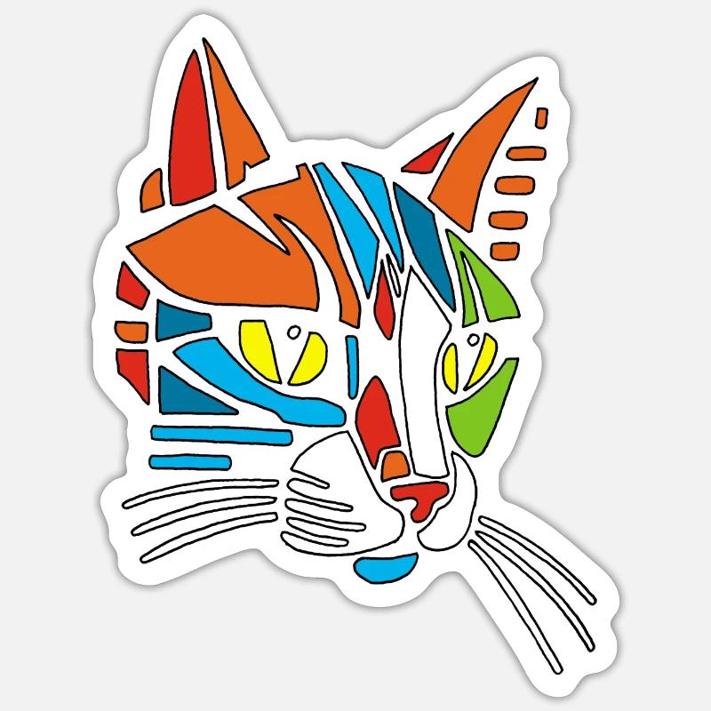 Chat tribal - Sticker taille S (10 x 10 cm) - blanc mat