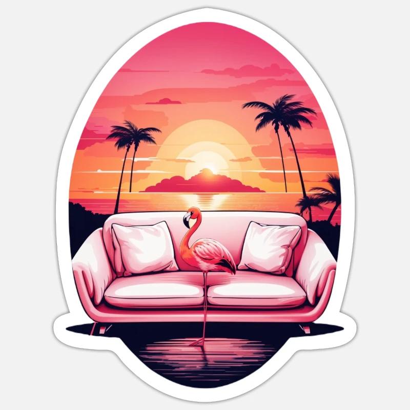 Flamingo Sofa - Sticker Größe S (10 x 10 cm) - Mattweiß
