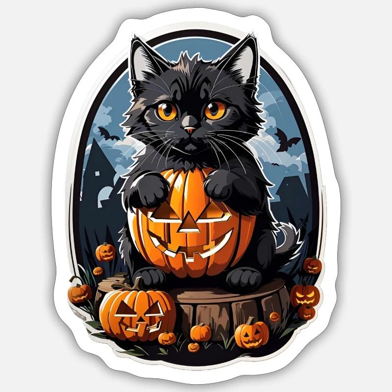 Chats Halloween ! - Sticker taille S (10 x 10 cm) - blanc mat