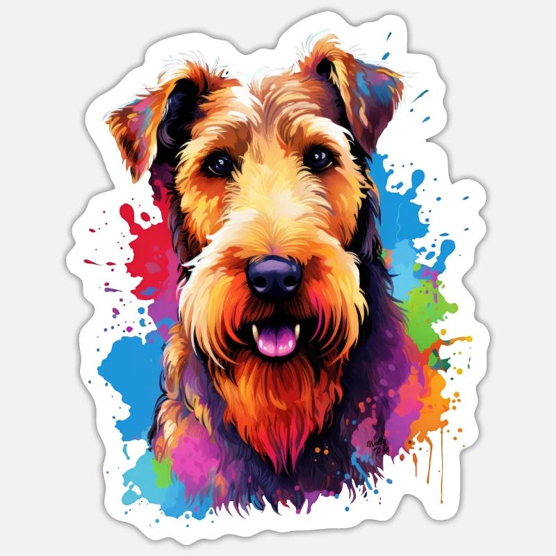 Airedale Terrier race de chien tête de chien colorée - Sticker taille S (10 x 10 cm) - blanc mat