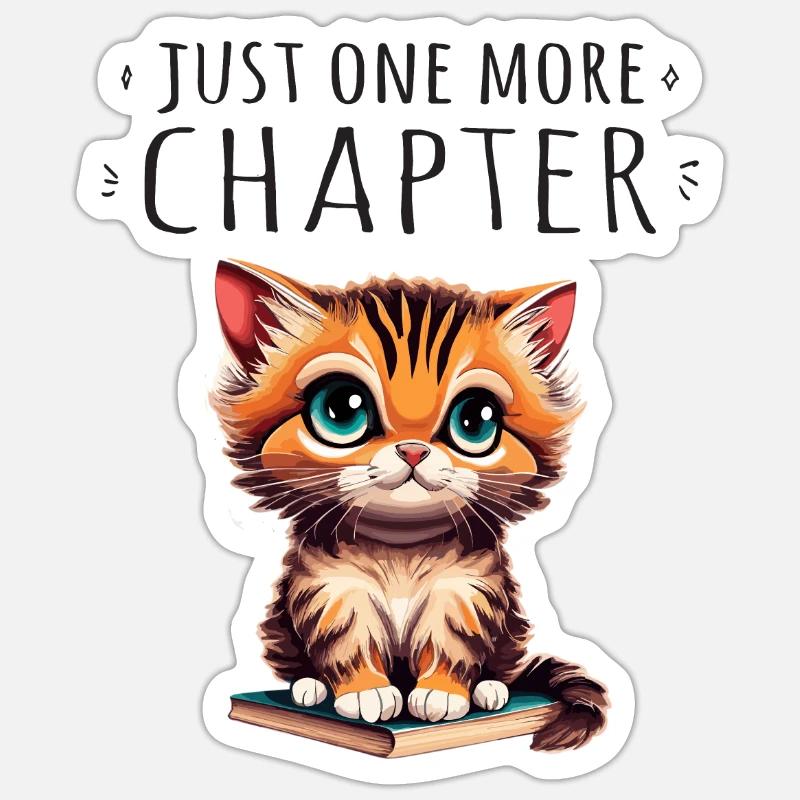 Nur noch ein weiteres Kapitel, Bücherwurm Katze - Sticker Größe S (10 x 10 cm) - Mattweiß