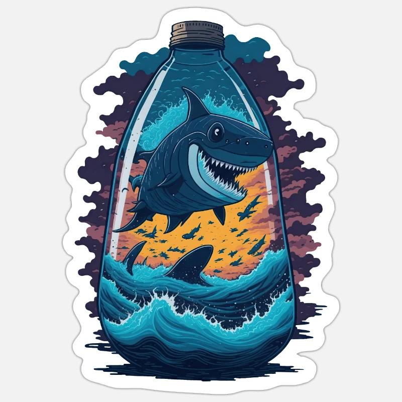 Bouteille de requin - Sticker taille S (10 x 10 cm) - blanc mat