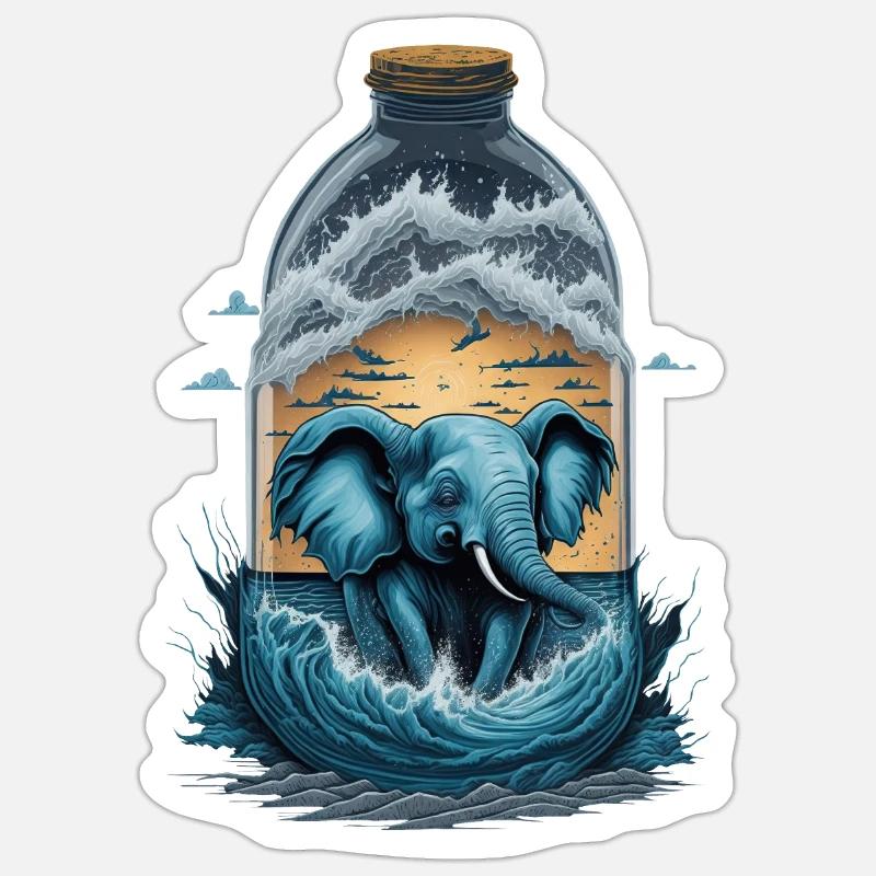 Bouteille d’éléphant - Sticker taille S (10 x 10 cm) - blanc mat