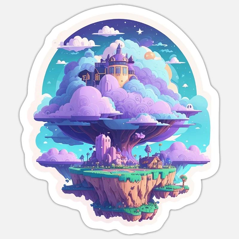 Sky-High Whimsy: Floating Islands - Sticker size S (10 x 10 cm) - white matte