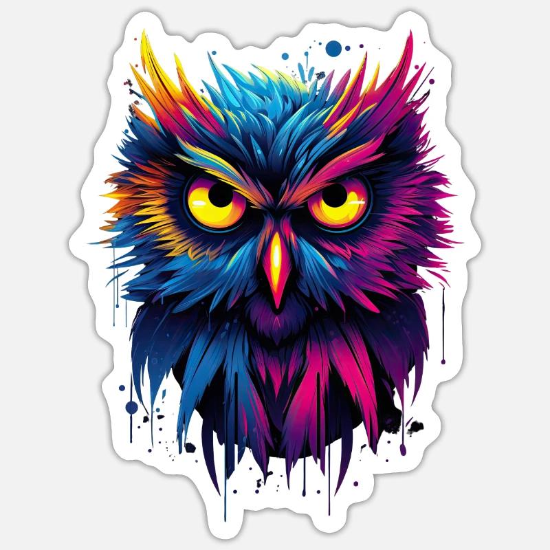 Mystische Farbtöne Eule - Sticker Größe S (10 x 10 cm) - Mattweiß