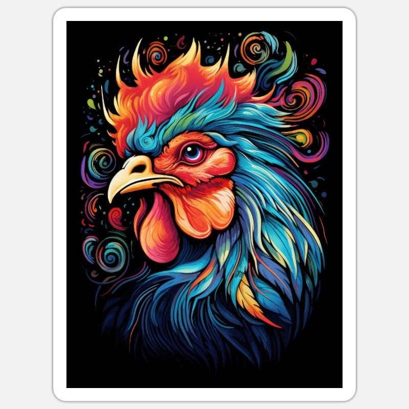 Coq coloré cool Sticker taille S (10 x 10 cm)
