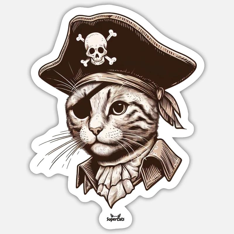 Pirate Cat 2 - Sticker taille S (10 x 10 cm) - blanc mat