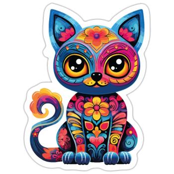 Dia De los Muertos Cat Meowtos Colorful Flowers - Sticker size S (10 x 10 cm) - white matte - Front