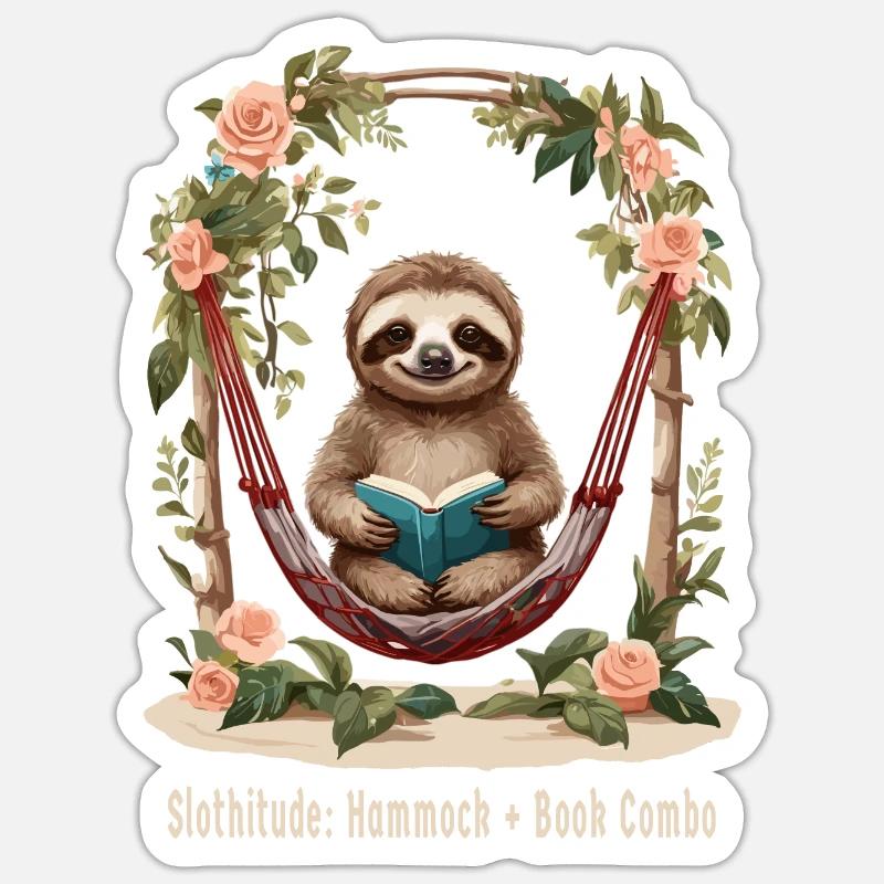 Cute sloth with book - Sticker size S (10 x 10 cm) - white matte