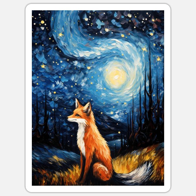 Fox, Starry Night, Van Gogh, Style Sticker size S (10 x 10 cm)