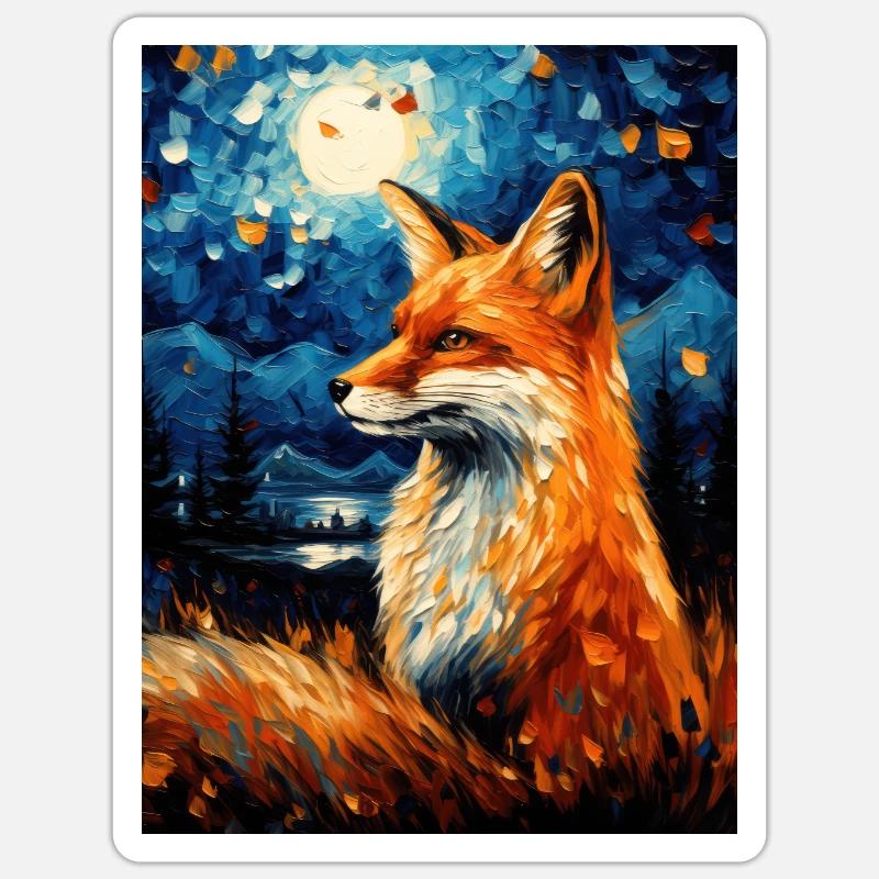 Fox Van Gogh Style - Sticker taille S (10 x 10 cm) - blanc mat